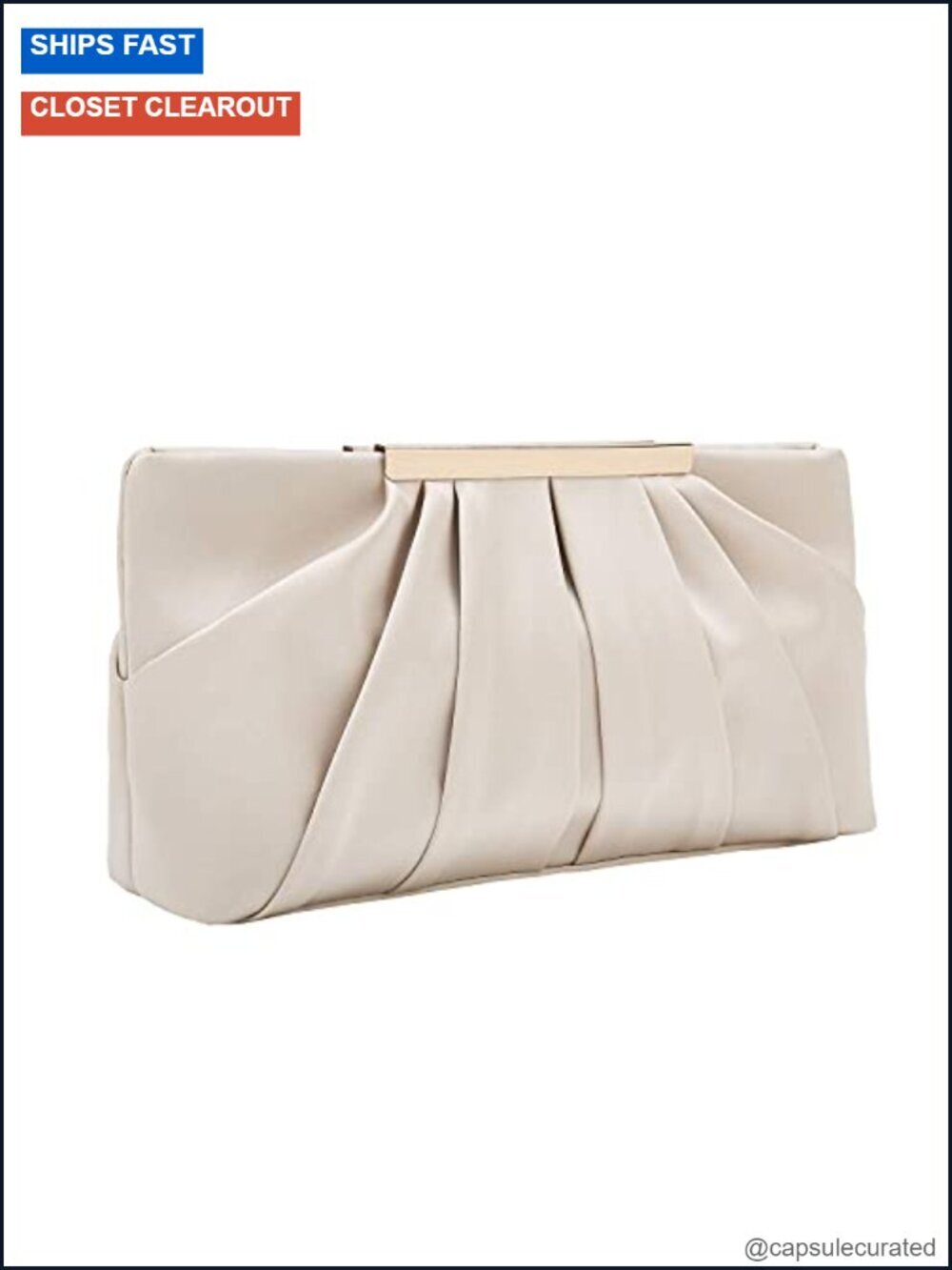 Elegant Pleated Satin Evening Clutch Bag with Gold Chain, Formal Party Purse